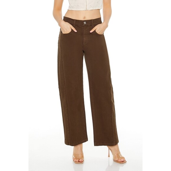 Forever 21 Baggy Twill High-Rise Ankle Jeans Women’s XL Olive Green Pants 35x26 - Picture 4 of 8